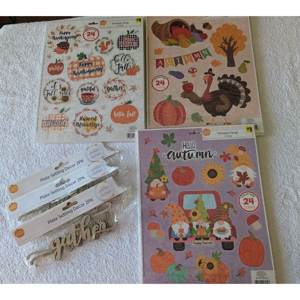 Harvest Fall Thanksgiving Window Clings Plate Decor Bundle NWT Autumn